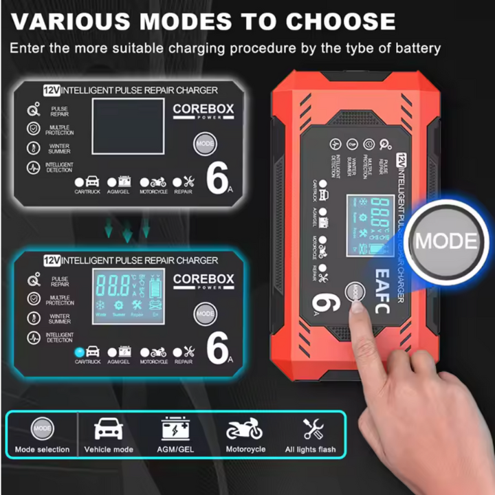 מטען סוללה לרכב חכם 12V/24V - תצוגת LCD & הגנה אוטומטית