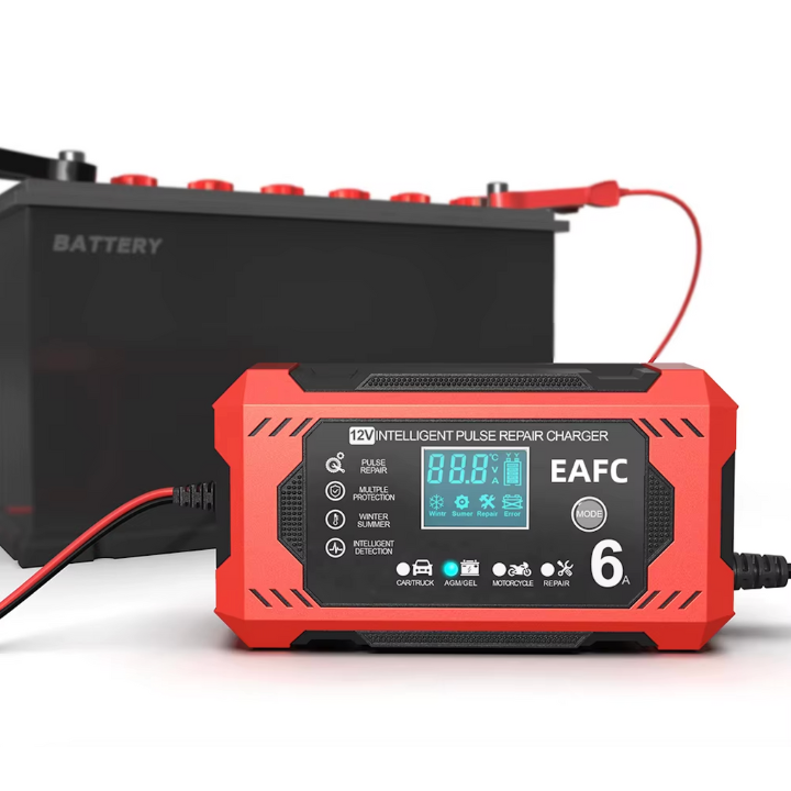 מטען סוללה לרכב חכם 12V/24V - תצוגת LCD & הגנה אוטומטית