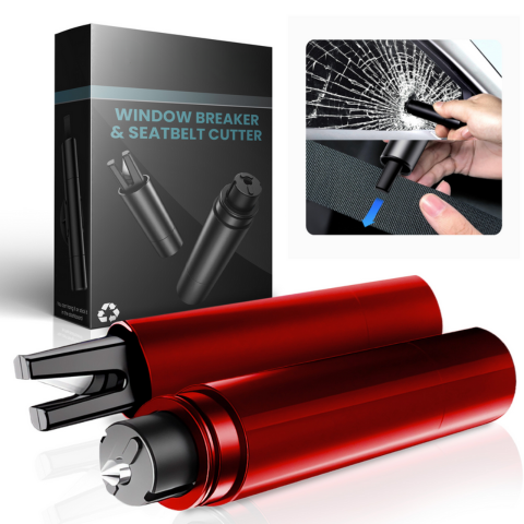Záchranné kladivo na auto – rozbíječ skla a nůž na pás