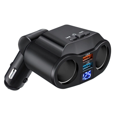 Adapter til cigartænder i bilen - dobbelt USB-port og digitalt display