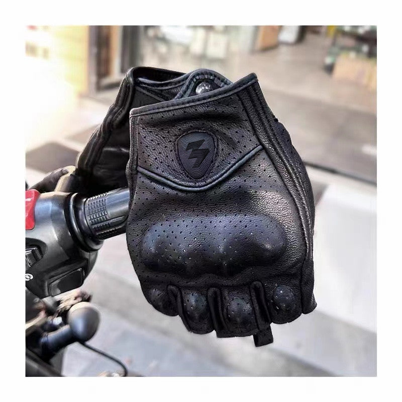 Motorhandschoenen Met Halve Vingers Van PU Leer – Retro Bikerstijl & Ademend Zomer
