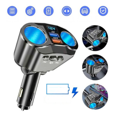Adapter til cigartænder i bilen - dobbelt USB-port og digitalt display